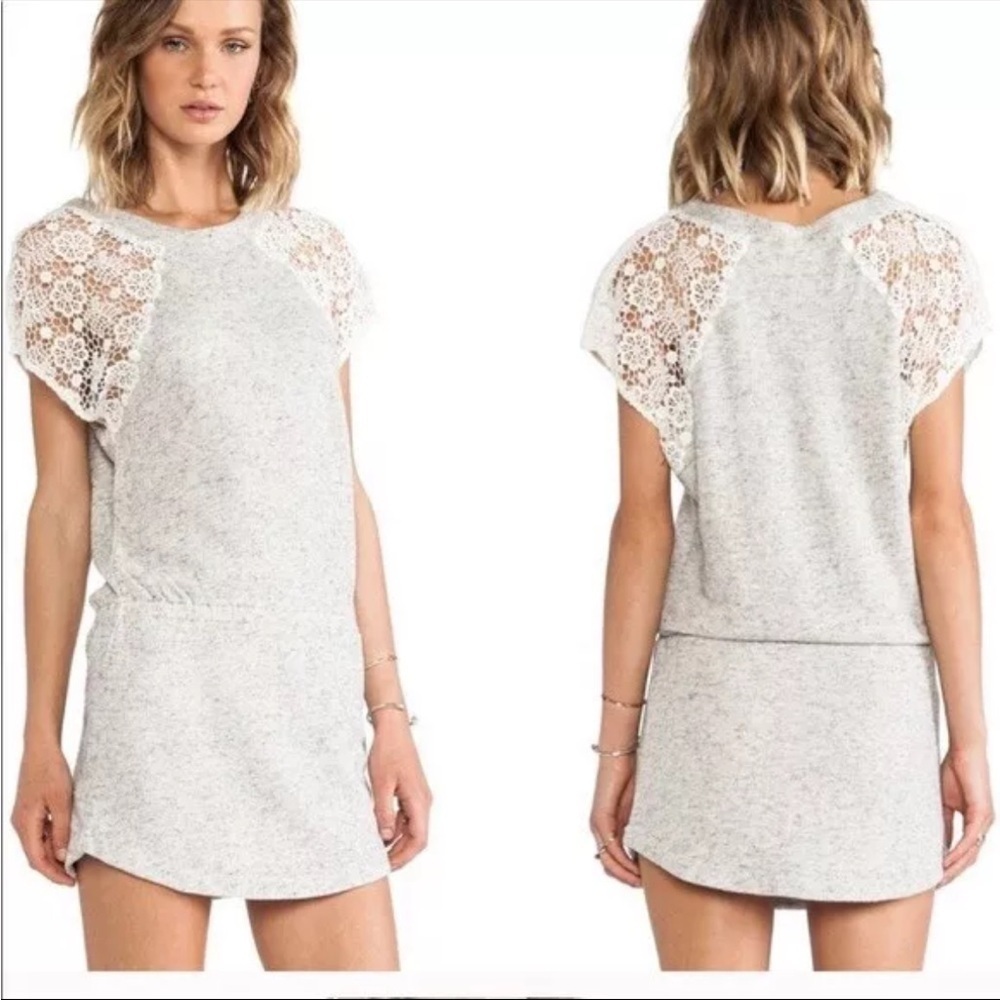 Pam & Gela Gray Lace Crochet Sleeve Dress Small